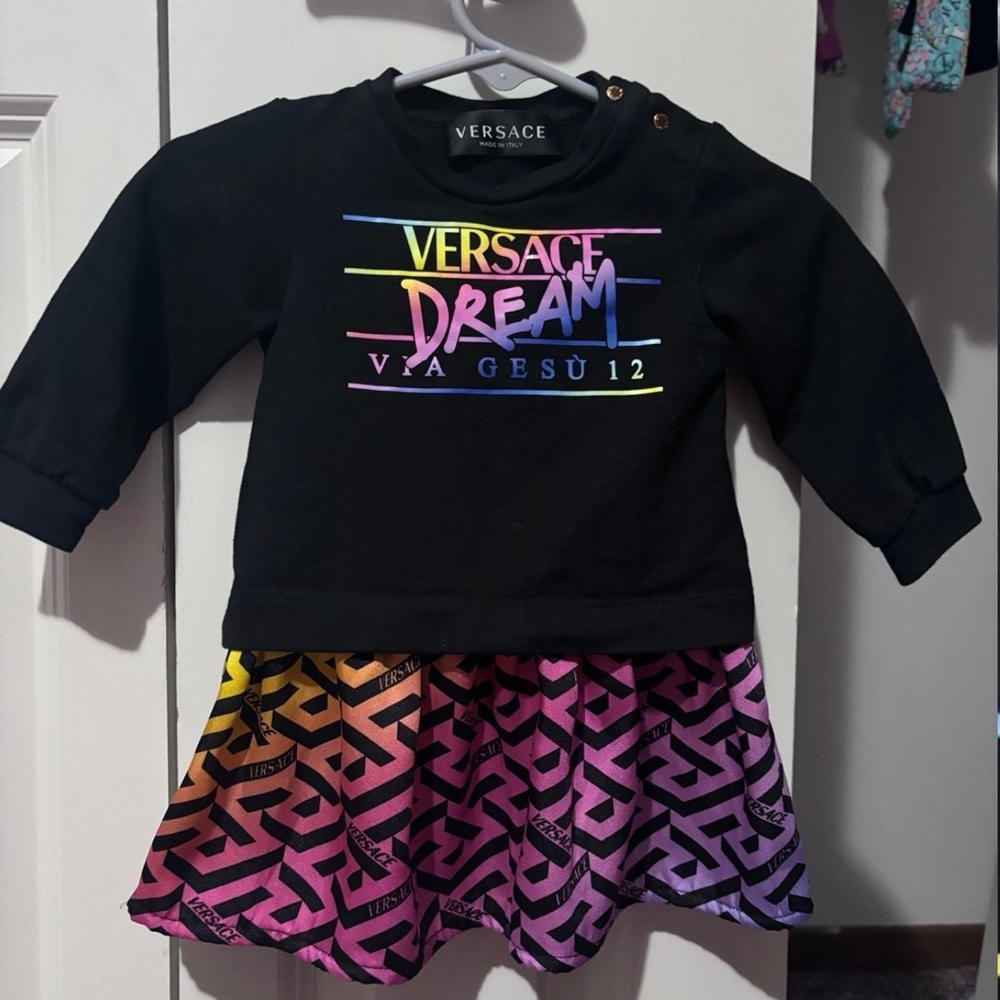 Versace Black Tee with Multicolor Logo